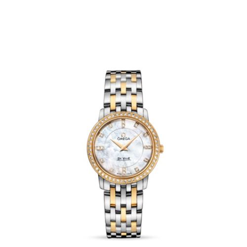 Omega De Ville Prestige Quartz 27 Stainless Steel / Yellow Gold / Diamond / MOP / Bracelet